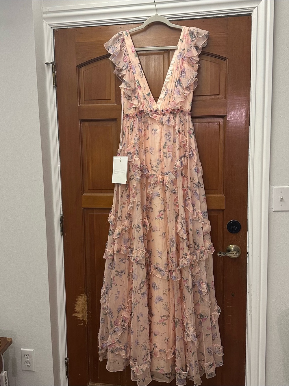 Mac Duggal Blush Pink Floral Ruffle Gown - Picture 5 of 5